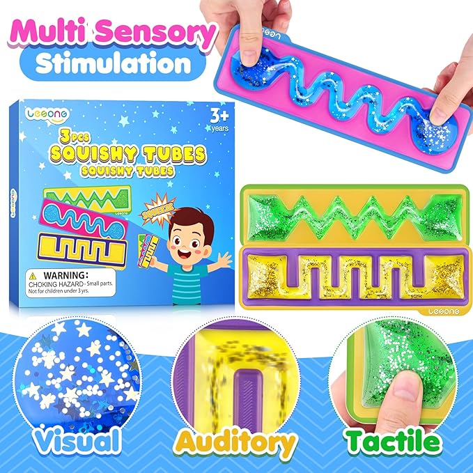 Squishy Toys Sensory Fidget Toys for Kids: Sensory Toys for Autism ADHD - Sensory Fidget Toys Filled with Colorful Goo - Autism Calming Tools 3 Pack in Classroom Office Travel