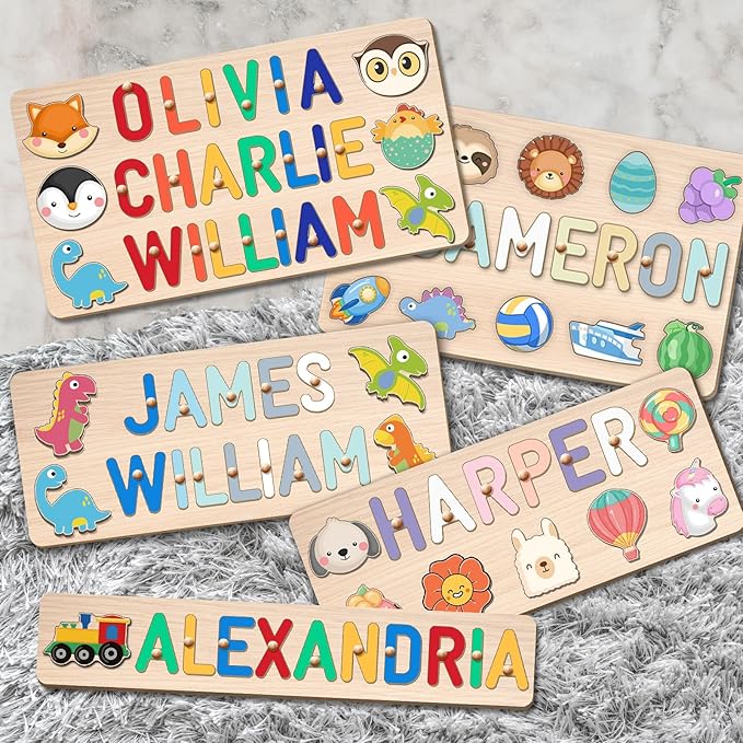 Wooden Name Puzzle for Kids Personalized, Easter Gifts for Toddlers,Easter Basket Stuffers, 1st Birthday Gifts, Early Learning Toys for Baby Boy or Girl, Educational Toys Wooden Toddler Puzzles