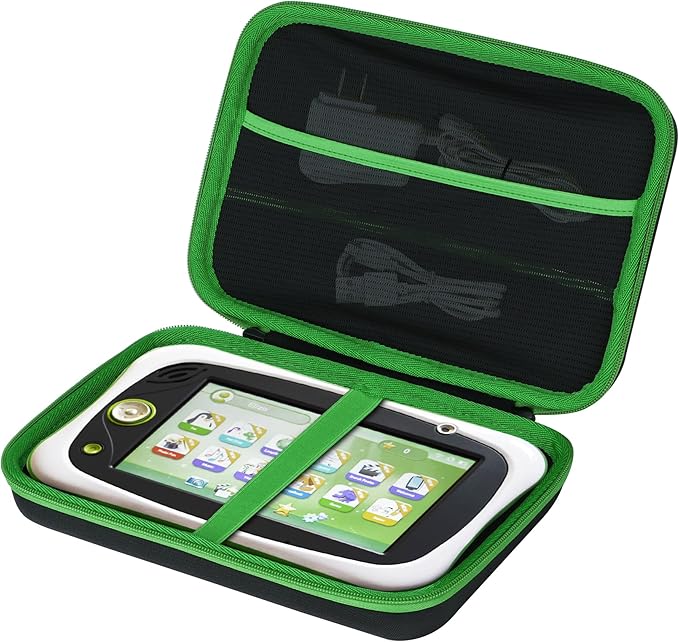 Storage Case Compatible with Leapfrog LeapPad Academy/LeapPad Ultimate/Epic Academy Edition 7-Inch Touchscreen Learning Tablet (Black + Green Case)