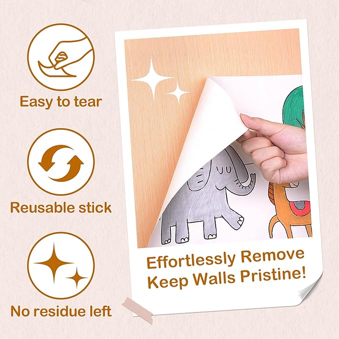 YPLUS Children Drawing Roll, Coloring Paper Roll for Kids, 120 x 11.8 Inch Sticky DIY Painting Drawing Paper Rolls for Toddler, Kids' Gift, Party Activities, Wall Coloring Paper Stickers - Animal