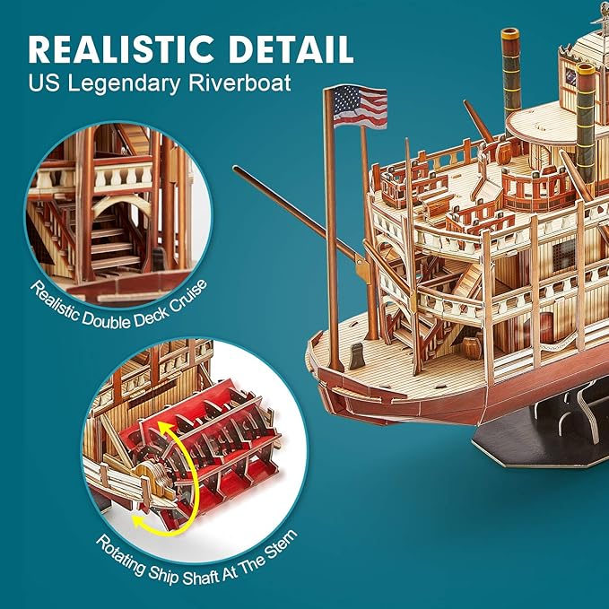 CubicFun 3D Puzzle Mississippi Steamboat Model Kit Gift for Kids and Adults, 142 Pieces