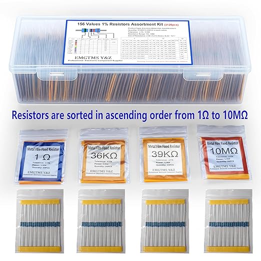 3120 Pcs 156 Values Metal Film Resistor Assortment Kit, 1/4W 1% Tolerance (1Ω-10MΩ), Professionally Organized with Labeled Bags & Durable Case | Ideal for DIY, Electronics, and Precision Circuits