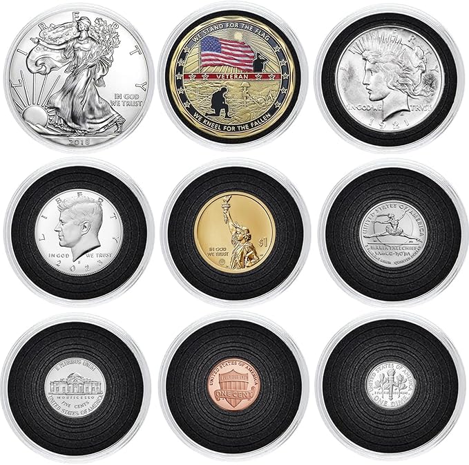MUDOR 108 Pieces Silver Dollar Coin Holder, 41mm Storage Case with Lock, Coin Holders with 10 Size Gaskets, Coin Collection Supplies for Cent,Nickel,Quarter, Morgan,Silver Eagle