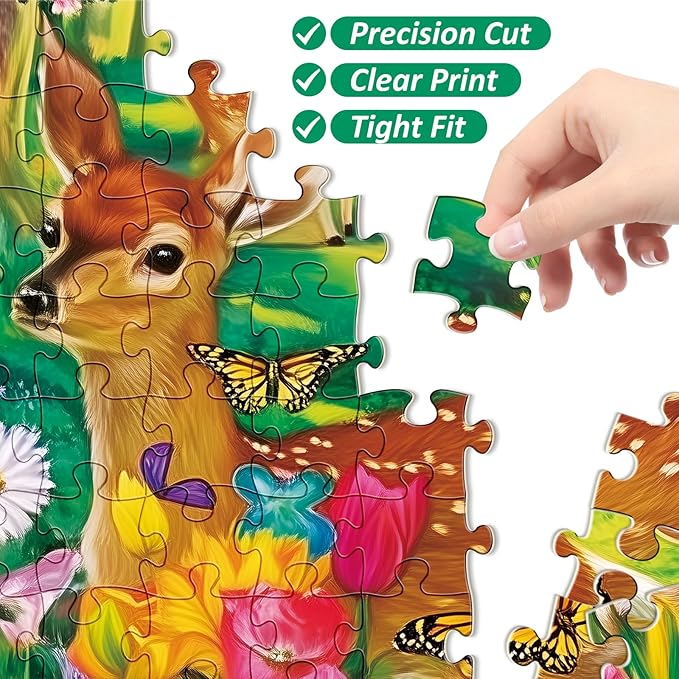 300 Piece Puzzles for Adults,Forest Deer Jigsaw Puzzle 300 Pieces,Interlock Perfectly Letter on Back No Dust,Fun and Challenging Puzzle for Family Time,Relaxing Gift for Adults,Kids,Seniors,20.5 x15in