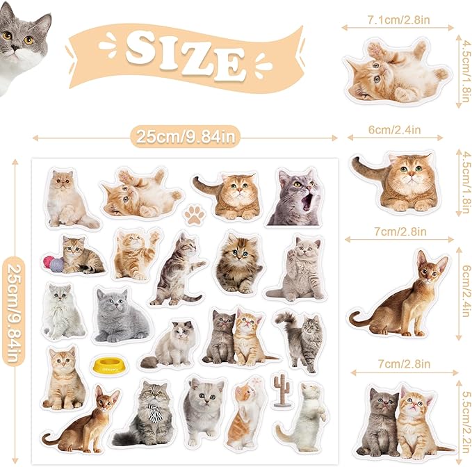 20 Pcs Cat Thick Gel Clings Kitten Window Gel Clings Decals Stickers for Kids Toddlers and Adults Cute Reusable Window Clings for Home Airplane Classroom Nursery Cat Party Supplies Decorations
