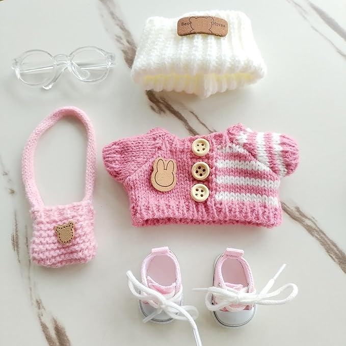 15cm & 17cm Doll Clothes Outfits Set - Premium Dress Up Bundle with Exquisite Accessories | Soft Fabric Fashion Doll Costume for 15-17cm Dolls (Pink-5)