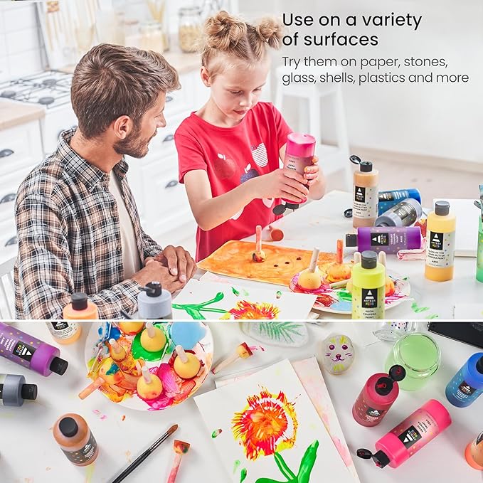 ARTEZA 16 Kids Tempera Paint Set, 13.5 oz/400 ml, Non-Toxic Washable Tempera Paint Bottles, Kids Art Supplies