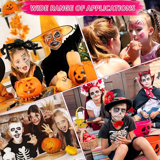 72PCS Face Painting Stencils Kit for Kids & Adults - Reusable Face Paint Templates with 10 Brushes, Makeup Sponge, Glitter Gems & Tattoo Stickers for Halloween, Christmas, Festival Party