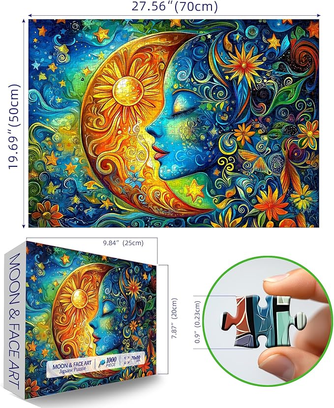 Moon Puzzles for Adults 1000 Pieces Blue Girl Face Art Flowers Puzzle for Adults Jigsaw Puzzles 1000 Pieces with Letters on Back Hard Impossible Difficult challenging Family Puzzle (27.5"x19.6")