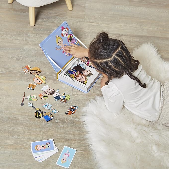 Janod - Magnéti'Book Métiers – Magnetic Educational Game 48 Magnets + 16 Model Cards - for Kids 3+ - Building Creative Structures - Stimulates Creativity - Fun and Educational - J02597
