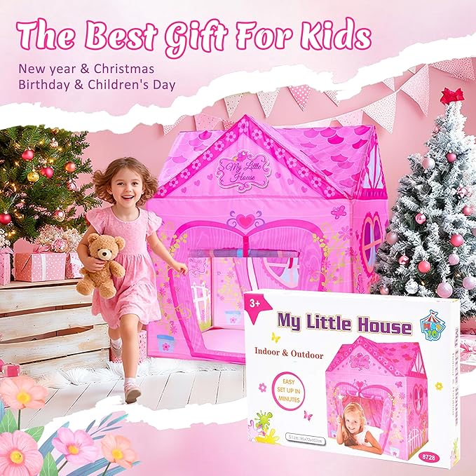 Kids Princess Castle Pink Tent, Indoor/Outdoor Playhouse, 37 * 28 * 40 Inch, Big Enough for 2-3 Little Children