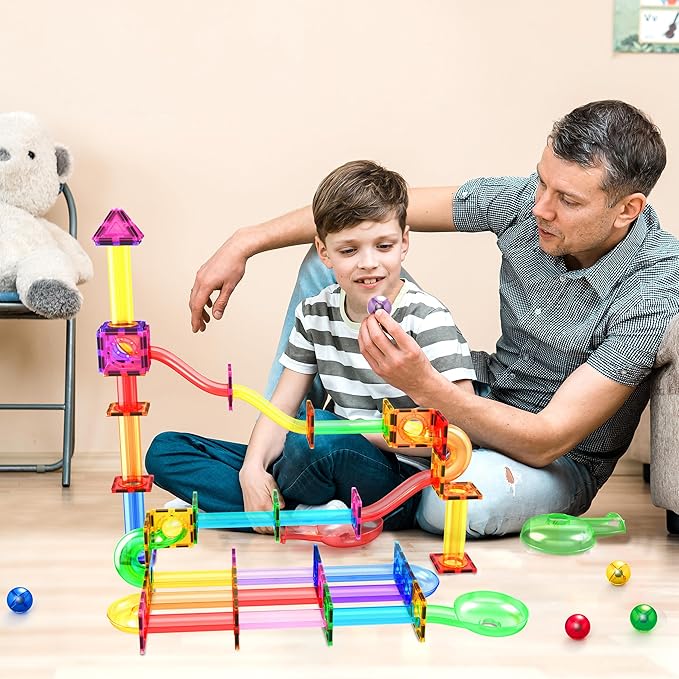 PicassoTiles 8pc Marbles for Magnetic Block Tiles Marble Run Race Track Magnet Building Tile Blocks Racetrack Maze Construction Toys Creative Toy Girls Boys 3 and Up Early Education STEM Learning Kit