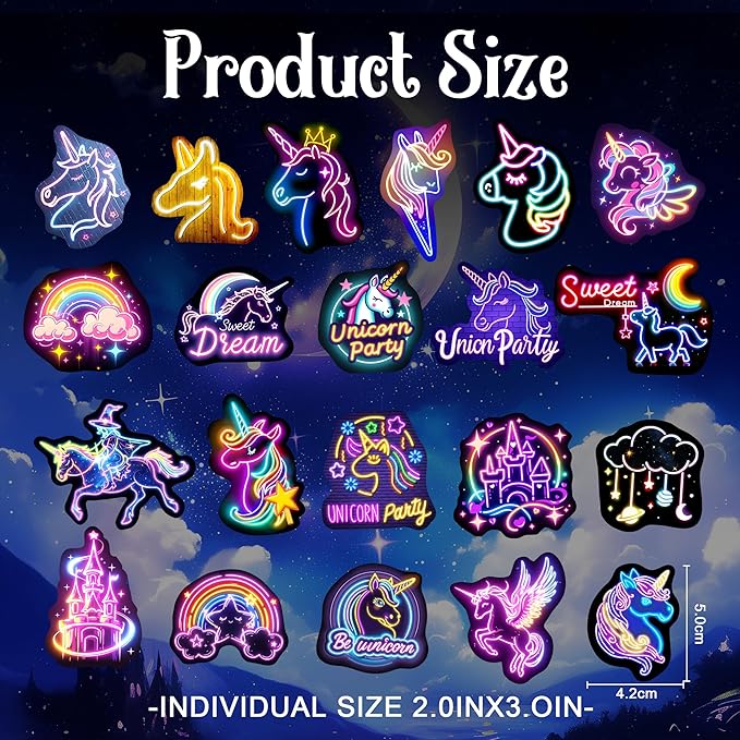 51 Pcs Neon Unicorns Stickers for Kids, Rainbows Sticker for Water Bottle, Vinyl Waterproof Laptop Decals for Teens Girls Boys, Students Adults Sticker Pack