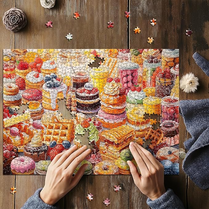 PICKFORU Food Puzzles for Adults, 1000 Pieces, Chocolate Sweet Candy Cake Donut Puzzle, Colorful Cupcakes, Challenging Difficult Hard Jigsaw Puzzle