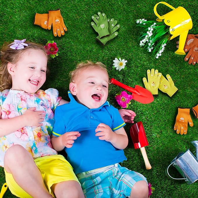 COOLJOB Large Toddler Gardening Gloves for Little Boys Girls Ages 6-9, Breathable Kids Work Gloves with Grippy Animal Paw Dots for Children Yard Landscape, Orange Dog, 1 Pair