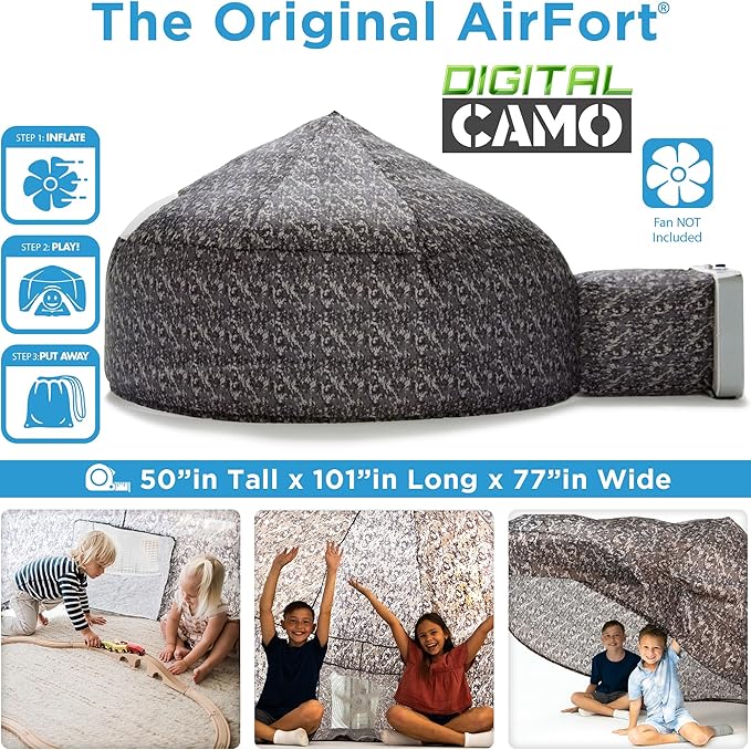 The Original Patented AirFort - Build A Fort in 30 Seconds, Inflatable Fort for Kids, Play Tent for 3-14 Years, A Playhouse Where Imagination Runs Wild, Fan not Included (Digi Camo)