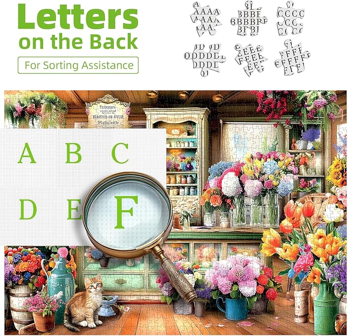 1000 Piece Jigsaw Puzzle for Adults - Colorful Flower Shop Scene with Cat, Premium Quality Cardboard Puzzles for Adults & Family, Challenging Adult Puzzle Games, 27x20 Inches Finished Size