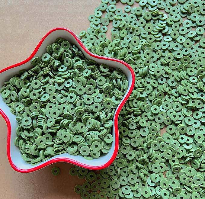 3000Pcs Clay Beads Flat Round Polymer Bead Vinyl Heishi Beads Flat Round Polymer Bead for Jewelry Making Necklace Bracelet (17-Army Green)