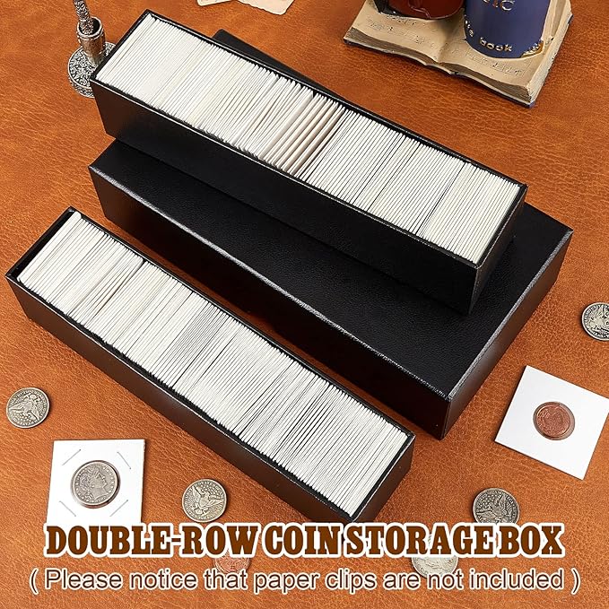 Henoyso 1 Pc Double Row Coin Box Holders for Collectors Storage Supplies Collecting Coin Cases, 9 x 2 x 2 Inch About Half Box Cases (Black)