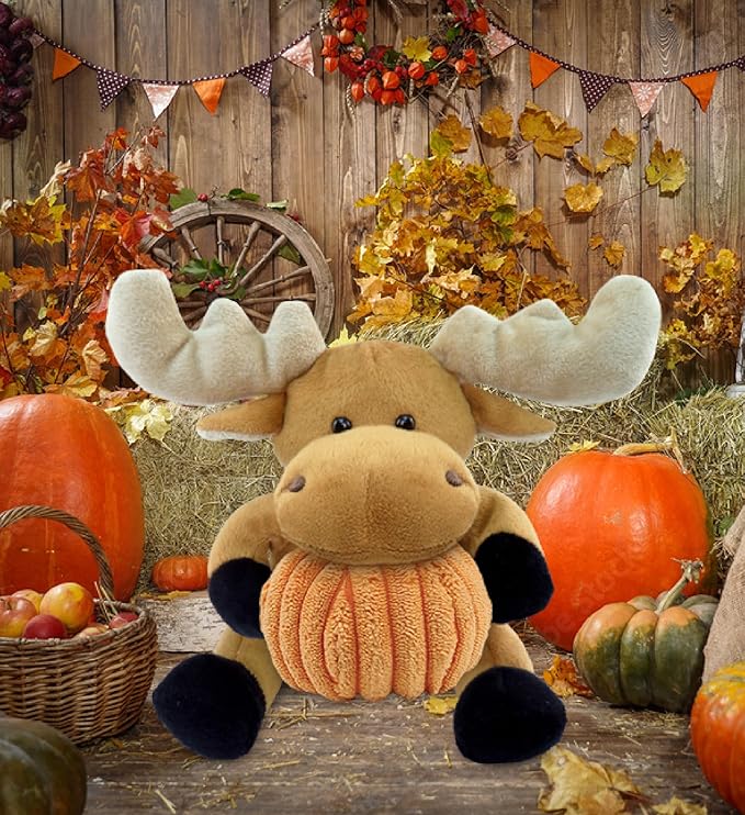 DolliBu Super Soft Moose Stuffed Animal with Pumpkin Decor and Name Personalization - Pumpkin Plush Animal for Fall, Halloween and Thanksgiving for Baby, Kids, Adults - 6 Inch