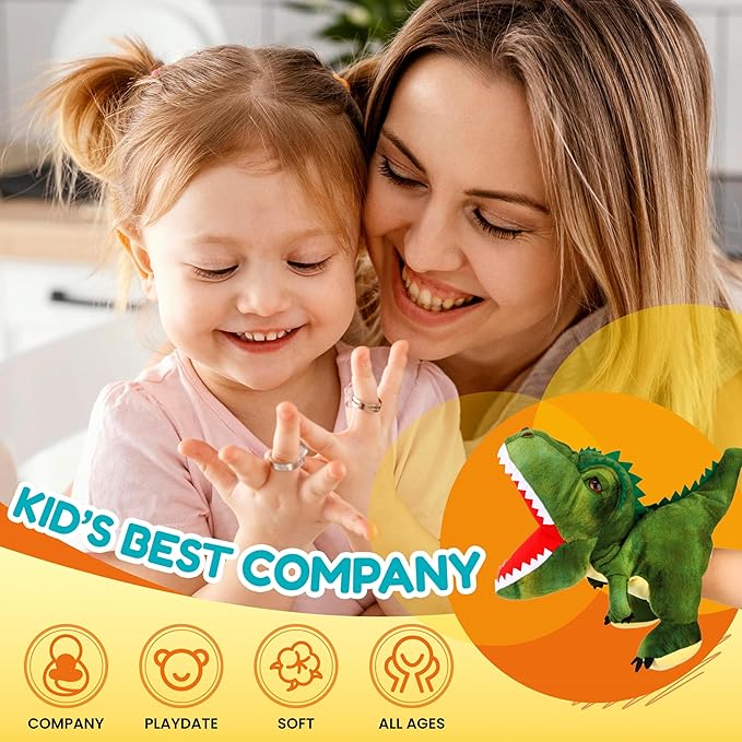 Easfan Plush Dinosaur Hand Puppet with Movable Mouth T-Rex Stuffed Animal Puppet for Imaginative Pretend Play Storytelling Gifts for Kids Boys Girls on Birthday Christmas, 11''