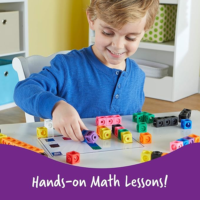 Learning Resources MathLink Cubes Early Math Activity Set - 115 Pieces, Ages 4+ Kindergarten STEM Activities, Math Cubes Activity Set and Games for Kids, Mathlink Cubes Activity Set