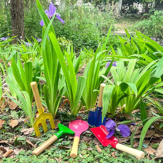 Kids Gardening Tools Set, 5PCS Gardening Tools for Kids Metal with Sturdy Wooden Handle Safe Gardening Tools 8" Children Beach Sandbox Toy