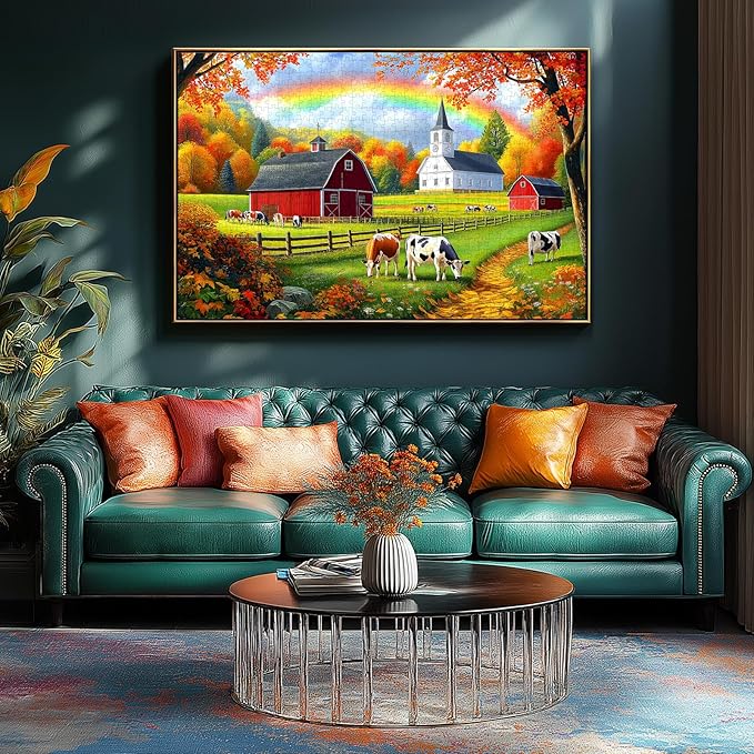 Fall Farm 500 Piece Jigsaw Puzzle for Adults, Brain Challenging Shaped Puzzle for Game Night, Family, Friends