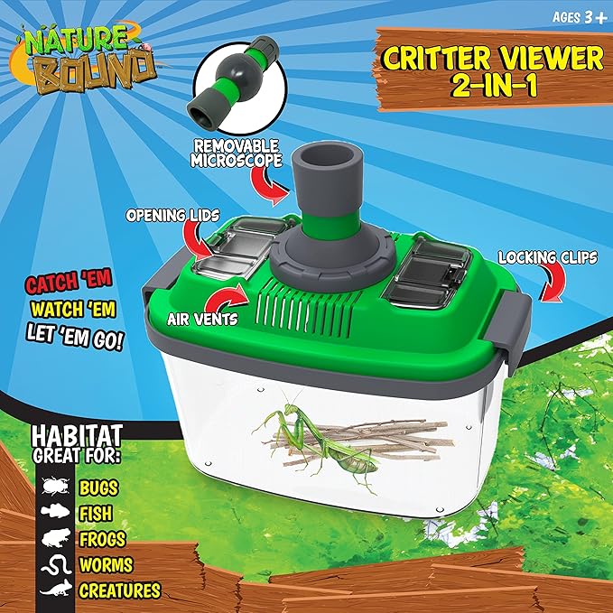 Nature Bound 2-in-1 Habitat with Microscope for Insects and Other Critters, Includes Lid and Removable Portable Microscope