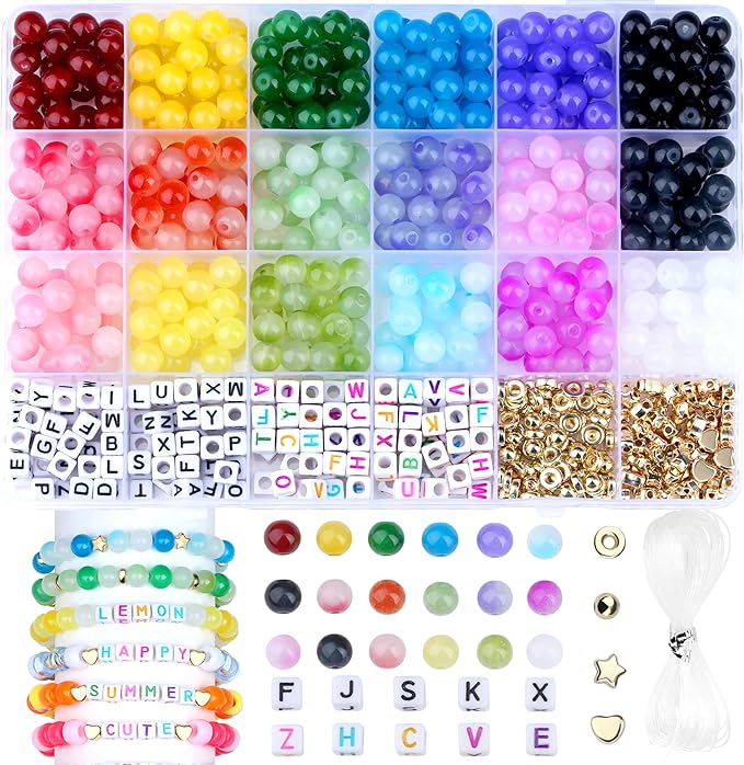 XIANNVXI 530pcs Glass Beads Kit for Friendship Bracelet 18color 8mm Colorful Glass Kandi Letter Beads Kit for Jewelry Making DIY Crafts