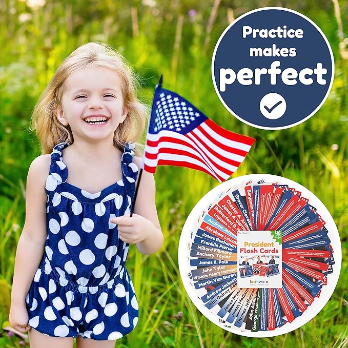 US Presidents for Kids Flash Cards –46 President Cards –Learn Presidents of The USA –Includes US Presidents Party & Vice President Facts -Gift - Ages 5,6,7,8,9,10