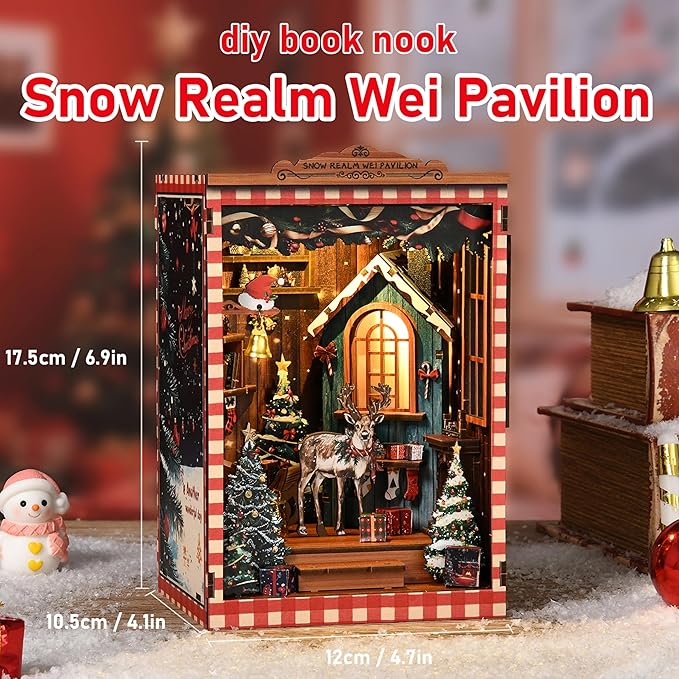 ISSEVE Book Nook Kit, DIY Miniature House Kit for Adults Teen Beginners, Dollhouse Mini Booknook Kits, Tiny House Bookshelf Decoration, 3D Wooden Puzzles Crafts Gifts (Merry Christmas)