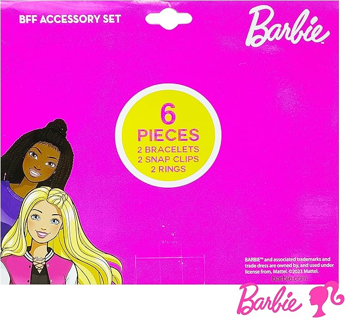 LUV HER Barbie Accessories for Girls 6 Piece Toy Jewelry Box Set with 2 Rings, 2 Bead Bracelets, and Snap Hair Clips Ages 3+