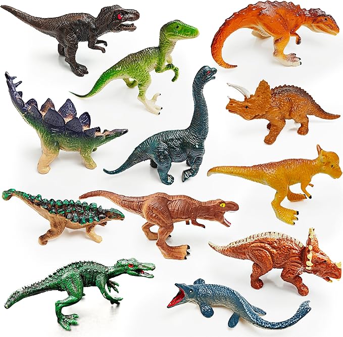 SpriteGru 12 Dinosaur Figurines for Kids, Plastic Animal Toys Tiny Portable Dinosaur Figures Playset Montessori Toy Educational Game for Homeschool Preschool Toddler Kids