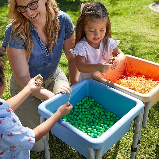 ECR4Kids 2-Station Sand and Water Adjustable Play Table, Sensory Bins, Sand/Powder Blue