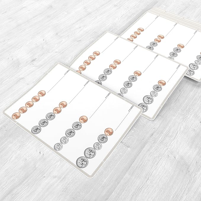 SCRIBBLEDO Coin Practice 9”x12” Small White Board Dry Erase Sheets Math Manipulatives 2nd Grade Money Learning Homeschool Supplies Teacher Students Classroom Pack of 10 Sheets
