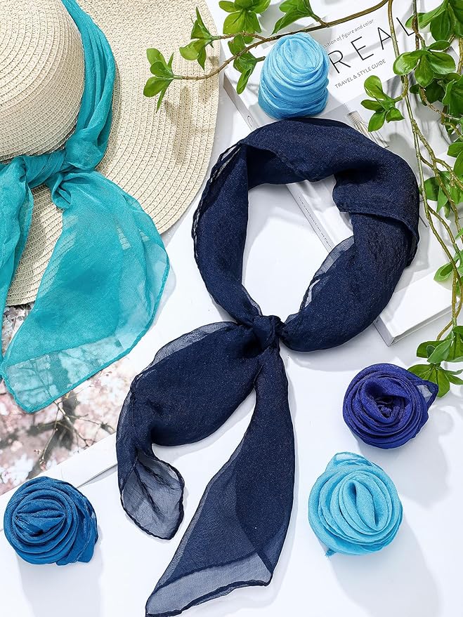 Boao 6 Pieces Chiffon Scarf 1950s Square Neck Head Scarfs Vintage Soft Polyester for Women Lady