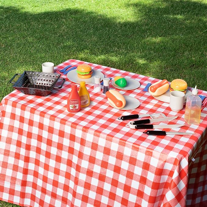 27 PCS Kids BBQ Grill Playset Backyard Barbecue Play Grill Toy Set for Toddlers, Play Food Sets for Kids Kitchen