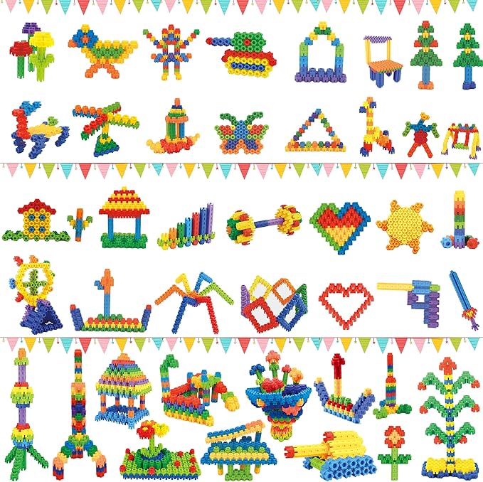 300 Pcs Kids Building Blocks with Storage Bag - Interlocking, Colorful Stem Toys for 3+ Year Old - Connects Building Toys for Kids Learning - Kindergarten Educational Toys for 3-5 Years