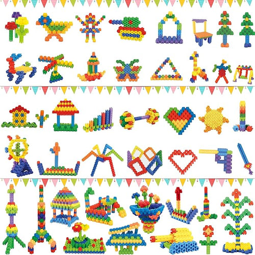 300 Pcs Kids Building Blocks with Storage Bag - Interlocking, Colorful Stem Toys for 3+ Year Old - Connects Building Toys for Kids Learning - Kindergarten Educational Toys for 3-5 Years