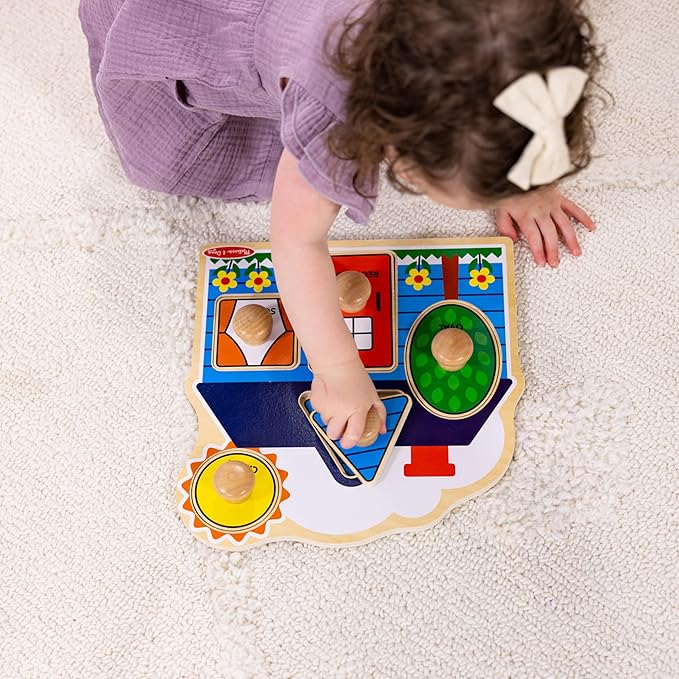 Melissa & Doug First Shapes Jumbo Knob Puzzle, Wooden Peg Puzzle for Toddlers, Educational Toy for Shape Recognition and Fine Motor Skills, Ages 1+