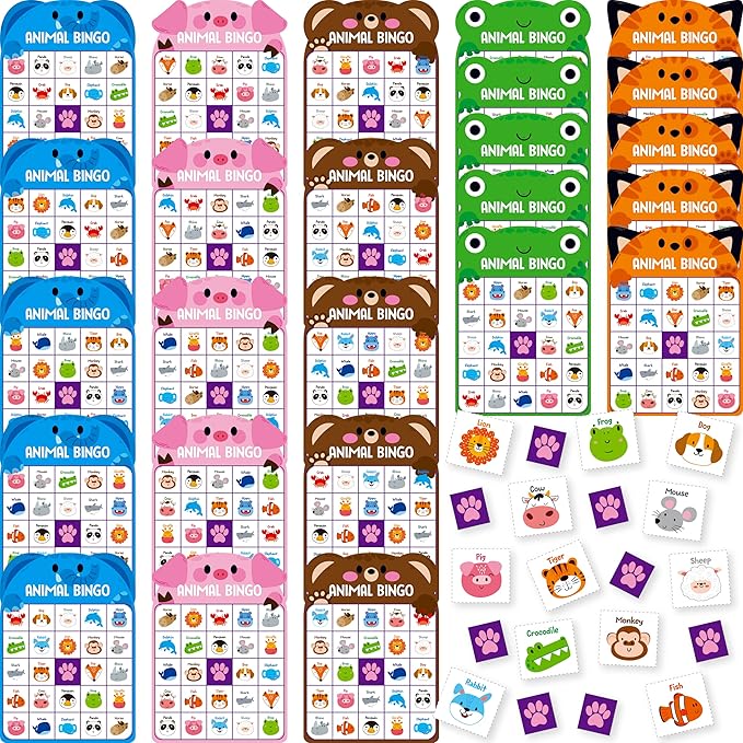 SpriteGru Animal Bingo Game, 25PCS Bingo Board Game, 2-25 Players Bingo Game Set for Family, Friend, Kid, Adult, Fun Group Activity Interesting Party Supplies