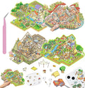 DIY 3D House Stickers, 4 Sets Fun DIY Stickers Scene Make Your Own Mini House Cute Cartoon Animal Scene Stickers for Kids Adult Sticker Art Relief Stress Pass The Time-Large Size