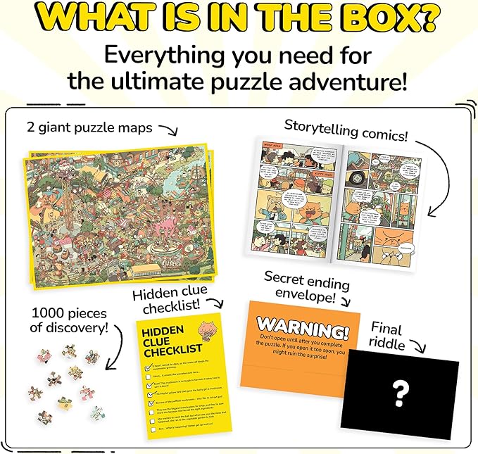 Odd Pieces Jigsaw Puzzles 1000 Pieces - Magic Mystery Story Secret Ending Puzzle - Perfect Game Night for Adults & Kids - Animal Park Theme Challenging (Snack Attack 3)