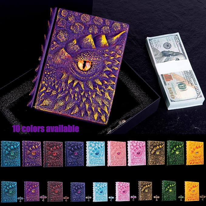 3D Dragon Eye Embossed Journal,Resin Engraving Notebook,Dnd notebook for Dragon Lovers ，Blank Paper,Hardcover Travel Notepad for Writing,Sketchbook,Collection,Gift,Decoration A4 and A5 Size (A5-Purple-Lined-Brooch)