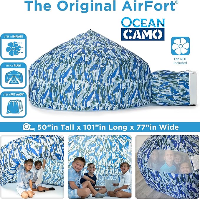 The Original AIR FORT Build A Fort in 30 Seconds, Inflatable Fort for Kids (Ocean Camo)