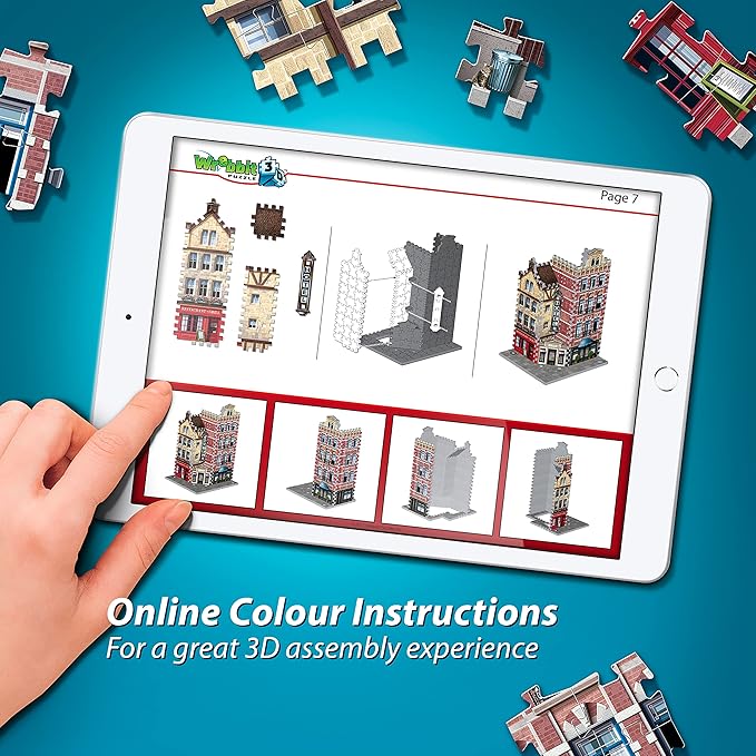 Wrebbit3D Hotel 3D Puzzle | Urbania Collection | 295 Jigsaw Puzzle Pieces | Charming and Unique Streetscape of a Small Town