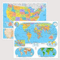 US & World Primary Laminated Classroom Map Pack by BrightWay Educational | 36" x 30" Educational Wall Maps | Grades 1-5 | Bright Colors & Large Fonts | Geographical Features | National Capitals & Major Cities (With Educational Panels)