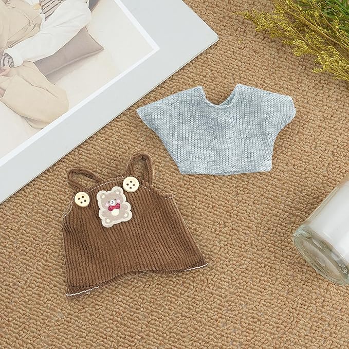17cm Doll Clothes Set-Adorable Outfits for Dolls-Stylish Accessaries Clothes Dress-Up-Replaceable Clothing Collections, Includes Hat, Top, Skirt(Brown-Style A)