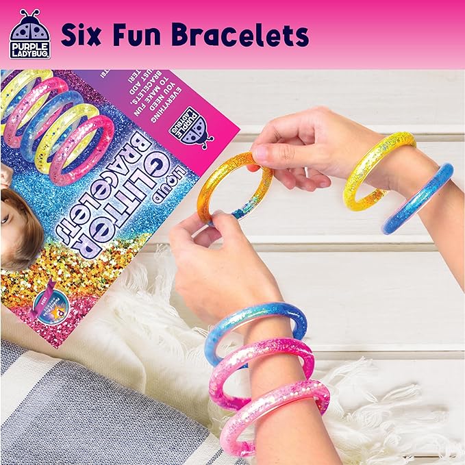PURPLE LADYBUG Make Your Own Bracelet Making Kit for Girls - Creative Glitter Bracelet Craft Kit, DIY Jewelry-Making Set with Gemstones, Glitter & Tubes, Fun Craft Activity for Kids